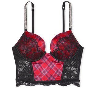 Victoria's Secret Bombshell Push-Up Corset Top Lacy Plaid Shine Strap 34C 34D